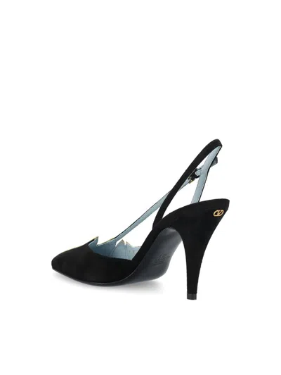 Valentino Foliefoliage 90 Suede Slingback Pumps In Black/old Gold