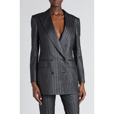 Tom Ford Barathea Striped Wool-blend Blazer In Dark Silver