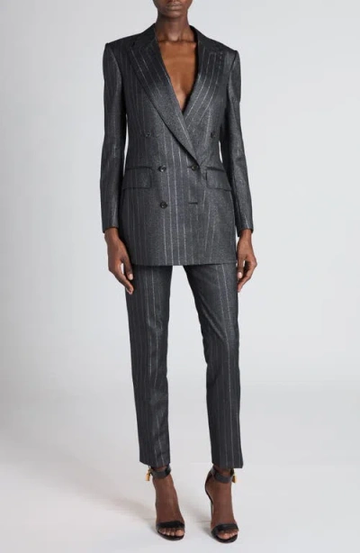 Tom Ford Barathea Striped Wool-blend Blazer In Dark Silver