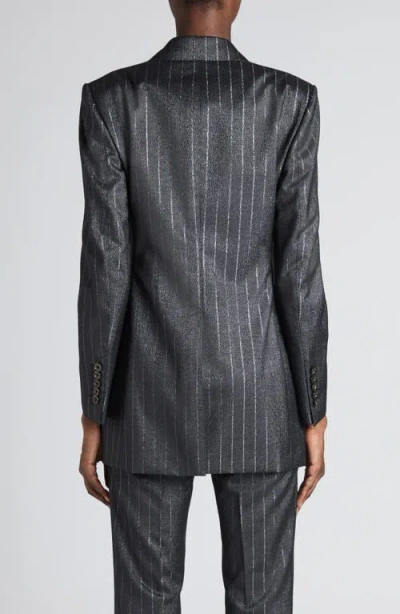 Tom Ford Barathea Striped Wool-blend Blazer In Dark Silver