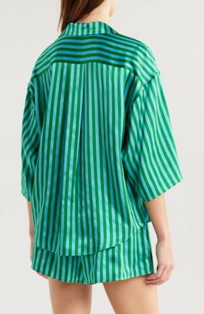 Lunya Washable Silk Relaxed Button Up Short Set In Halcyon Stripe