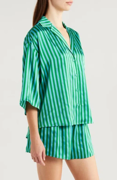 Lunya Washable Silk Relaxed Button Up Short Set In Halcyon Stripe