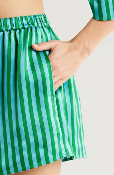 Lunya Washable Silk Relaxed Button Up Short Set In Halcyon Stripe