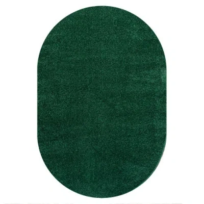 Jonathan Y Haze Solid Low-pile Oval Area Rug In Green-sage