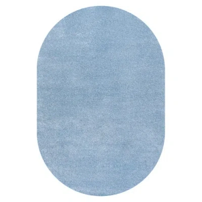 Jonathan Y Haze Solid Low-pile Oval Area Rug In Blue/lagoon