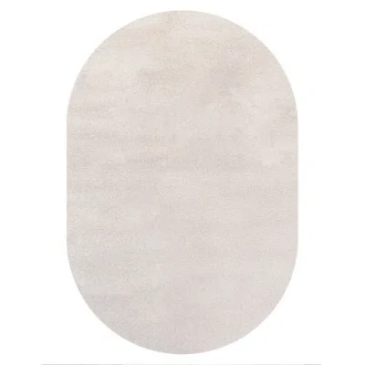 Jonathan Y Haze Solid Low-pile Oval Area Rug In Eggshell/ivory