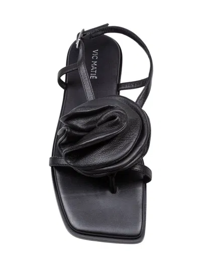 Vic Matie Square Open Sandal In Leather With Applied Flower Color Black In Black