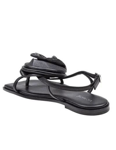 Vic Matie Square Open Sandal In Leather With Applied Flower Color Black In Black