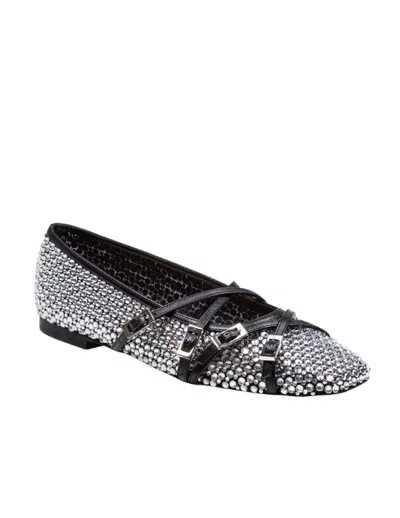 Mach&mach Crystal Net Square Toe Ballerinas With Straps 10mm By Mach In Black