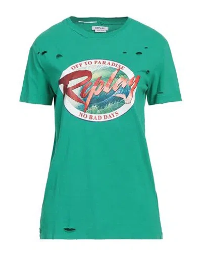 Replay Woman T-shirt Green Size S Organic Cotton In Green