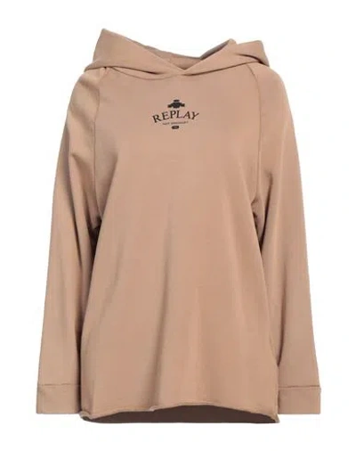 Replay Woman Sweatshirt Camel Size S Organic Cotton In Brown