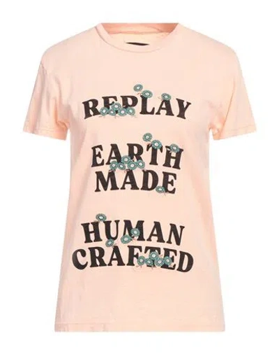 Replay Woman T-shirt Salmon Pink Size M Cotton