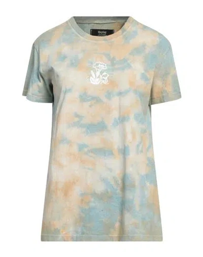 Replay Woman T-shirt Azure Size M Cotton In Blue