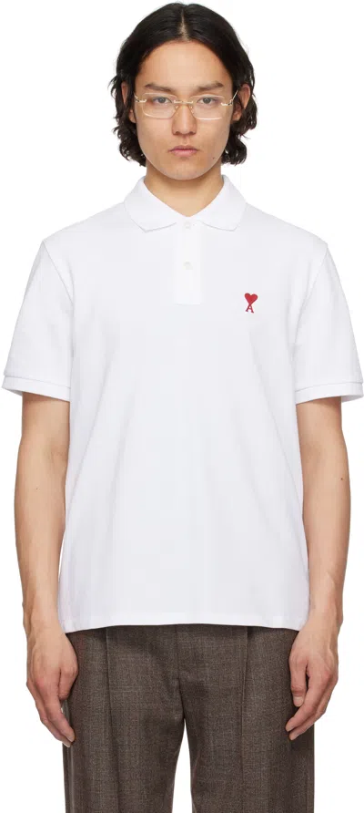 Ami Alexandre Mattiussi Organic Cotton Ami De Coeur Polo Shirt In White