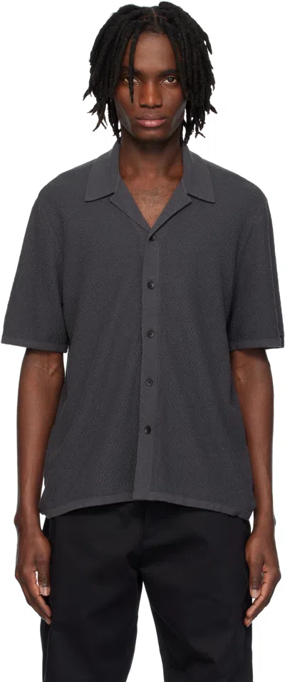 Rag & Bone Men's Zigzag Zuma Toweling Camp Shirt In Dark Grey