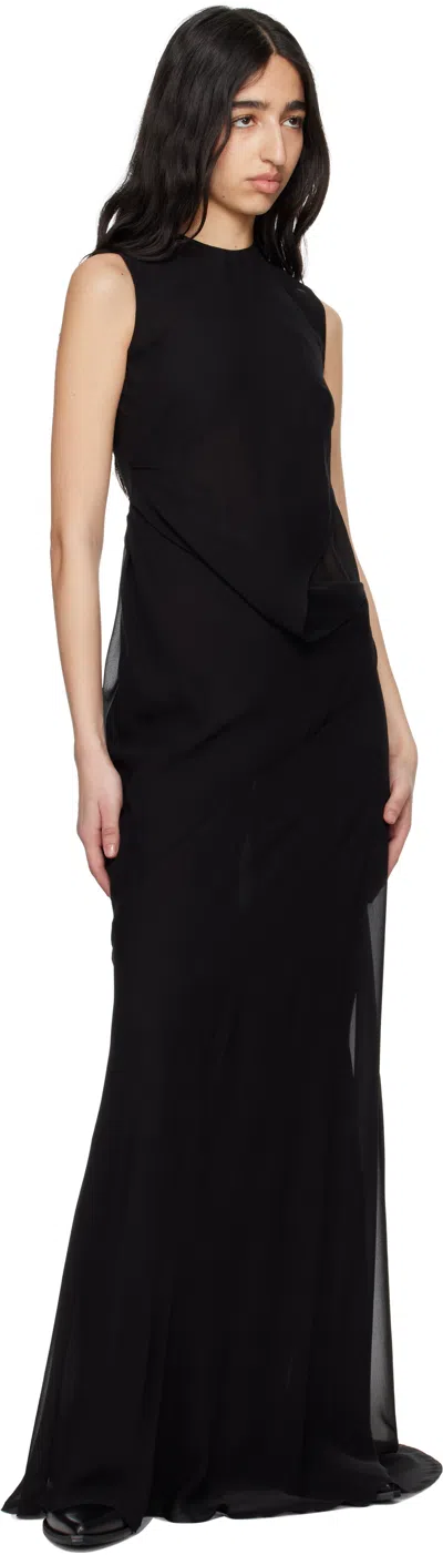 Ann Demeulemeester Leah Long Asymmetric Dress In Silk Georgette In 099 Black