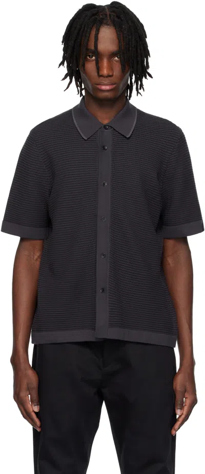Rag & Bone Harvey Jacquard Stripe Knit Short Sleeve Button-up Shirt In Black