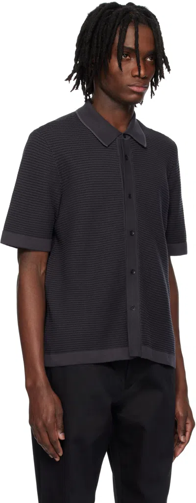 Rag & Bone Harvey Jacquard Stripe Knit Short Sleeve Button-up Shirt In Black