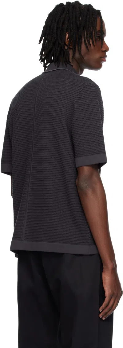 Rag & Bone Harvey Jacquard Stripe Knit Short Sleeve Button-up Shirt In Black