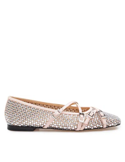 Mach&mach Ballet Flats With Crystal Embellishment And Adjustable Loops In Beige