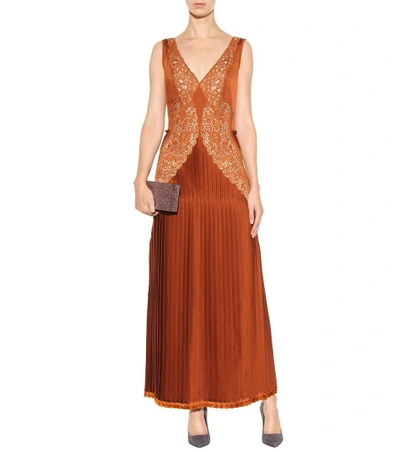 Shop Stella Mccartney Pleated Lace-panelled Dress