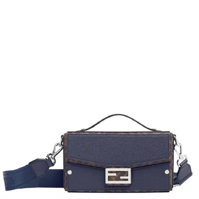 Fendi Soft Trunk Baguette Leather Crossbody Bag In Blue