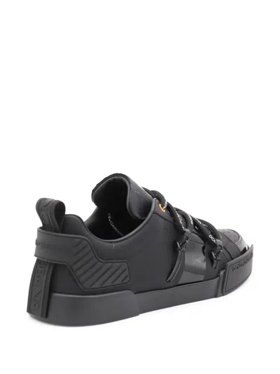 Dolce & Gabbana Black Calfskin And Patent Leather Portifino Sneakers