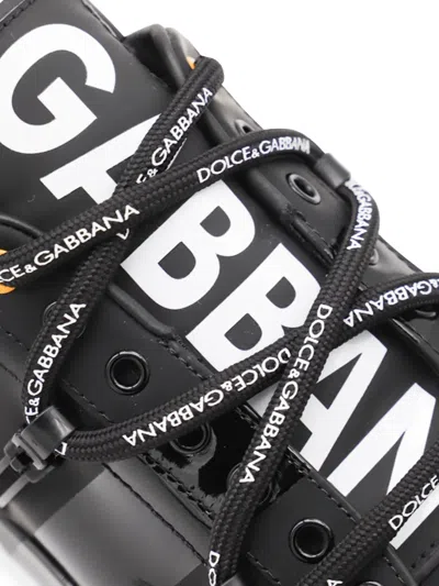 Dolce & Gabbana Black Calfskin And Patent Leather Portifino Sneakers