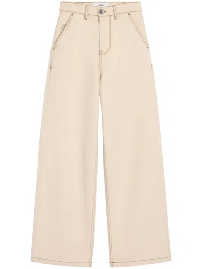 Ami Alexandre Mattiussi Wide-leg Jeans With Pockets And Belt Loops In Neutrals