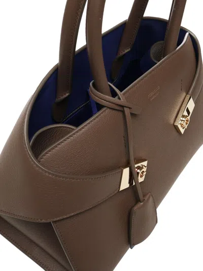 Ferragamo Shoulder Bag With Detachable Strap And Top Handles In Brown