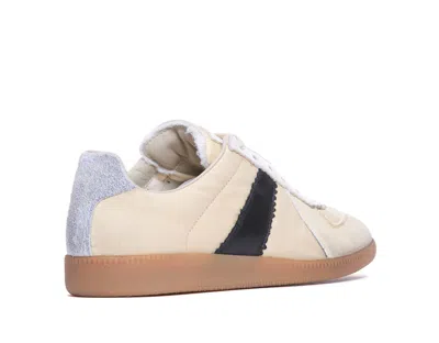 Maison Margiela Replica Leather And Suede-trimmed Twill Sneakers In Beige
