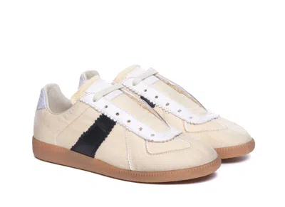 Maison Margiela Replica Leather And Suede-trimmed Twill Sneakers In Beige