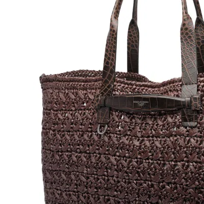 Dolce & Gabbana Crochet Tote Bag Woven Texture In Brown