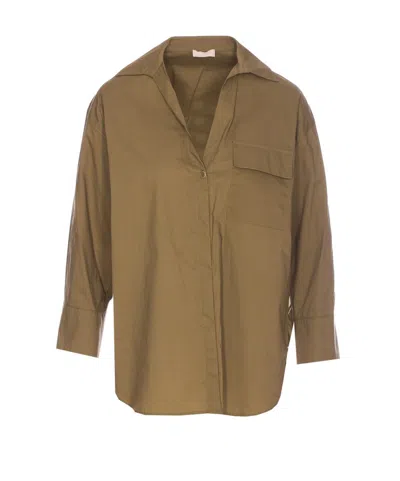 Liu •jo Collared Neck Shirt With Front Pocket In Green