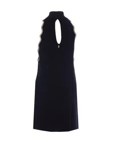 Liu •jo Sleeveless High Neck Mini Dress With Embellished Trim In Black