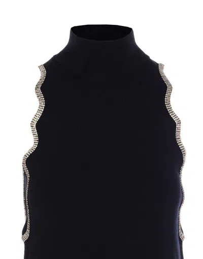 Liu •jo Sleeveless High Neck Mini Dress With Embellished Trim In Black