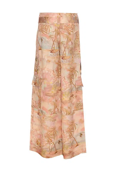 Zimmermann Printed High Waist Cargo Trousers In Multicolour