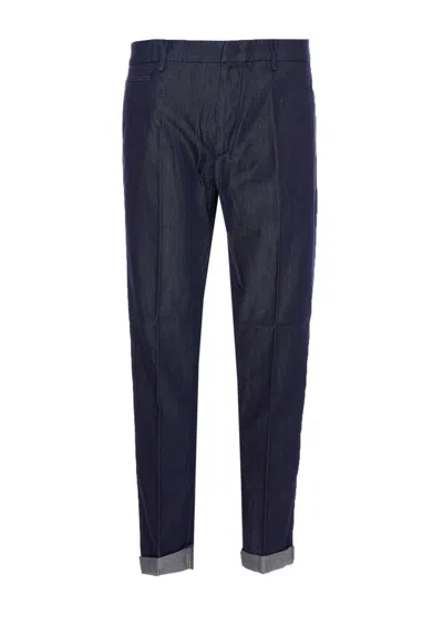 Dondup Tailored Trousers With Front Pleats And Cuffs In Blue