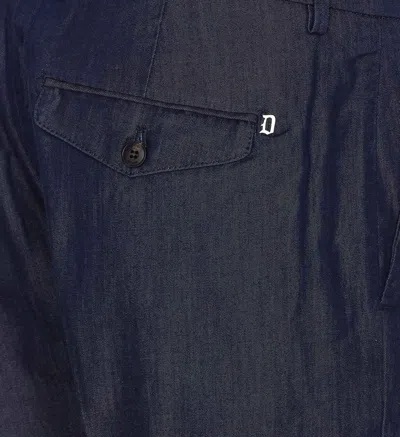 Dondup Tailored Trousers With Front Pleats And Cuffs In Blue