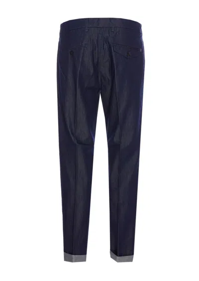 Dondup Tailored Trousers With Front Pleats And Cuffs In Blue