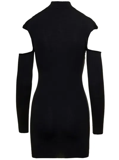 Coperni Black Mini Dress With Mock Neck And Twisted Cut-out In Wool Woman In Black