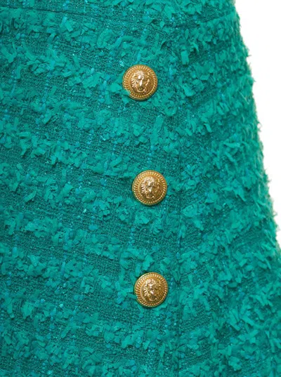 Balmain Green Button-embossed Tweed Shorts In Green
