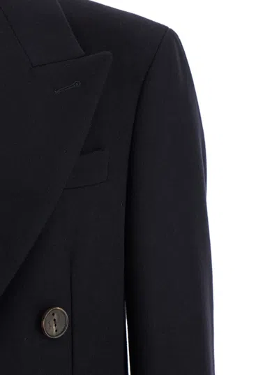 Hevo Blue Double-breasted Coat With Pointed Lapels In Wool Blend Man In Blue
