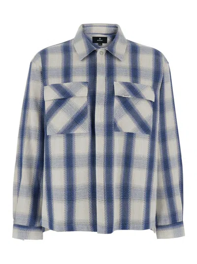 Represent Blue Shirt With Classic Collar And All-over Check Motif In Cotton Blend Man In Blue