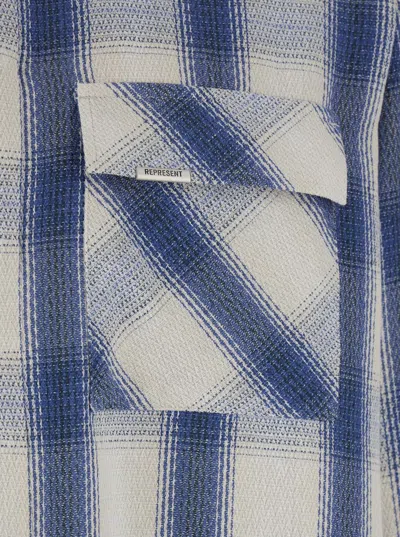 Represent Blue Shirt With Classic Collar And All-over Check Motif In Cotton Blend Man In Blue