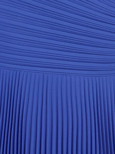 Solace London Maci Blue One-shoulder Long Dress With Pleated Effect In Tech Fabric Woman In Blue