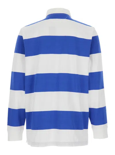 Polo Ralph Lauren Blue Polo Shirt With Pony Embroidery On The Front And All-over Striped Motif In Cotton Man In Blue