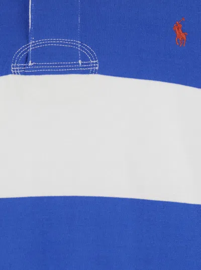 Polo Ralph Lauren Blue Polo Shirt With Pony Embroidery On The Front And All-over Striped Motif In Cotton Man In Blue