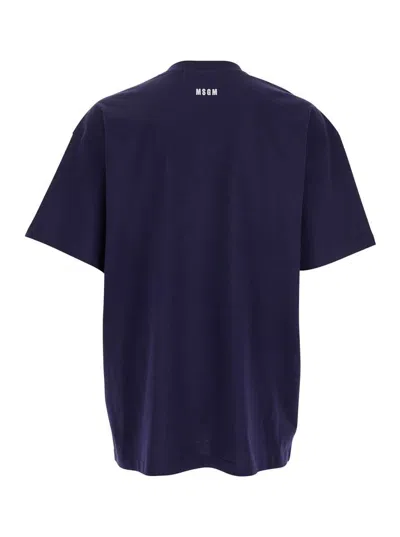 Msgm Blue T-shirt With Print On The Front And Logo On The Back In Cotton Man In Blue