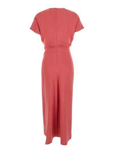 Plain Abito Maniche Corte Medi Scollo A V In Pink